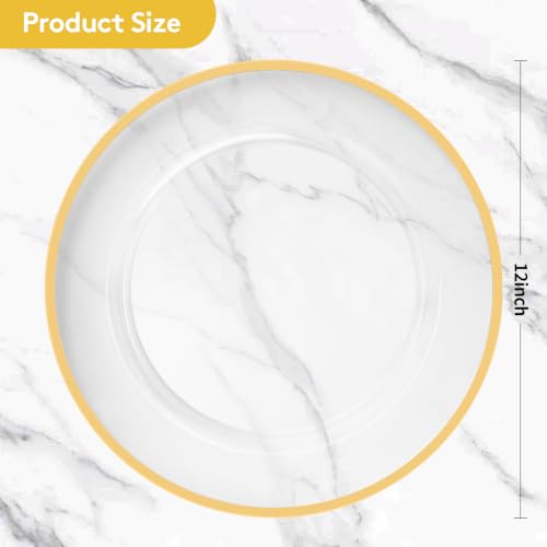 Clear Charger Plates with Gold Rim - 12 Inch Disposable Party Tableware - 100 Pack