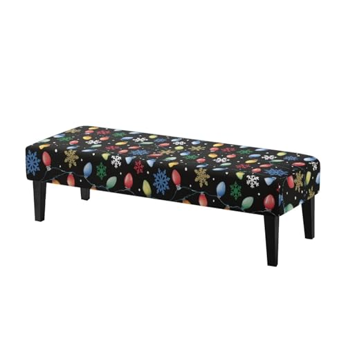 Christmas Snowflakes Stretch Bench Cover - Festive Xmas Seat Protector for 42-52 Inch Benches