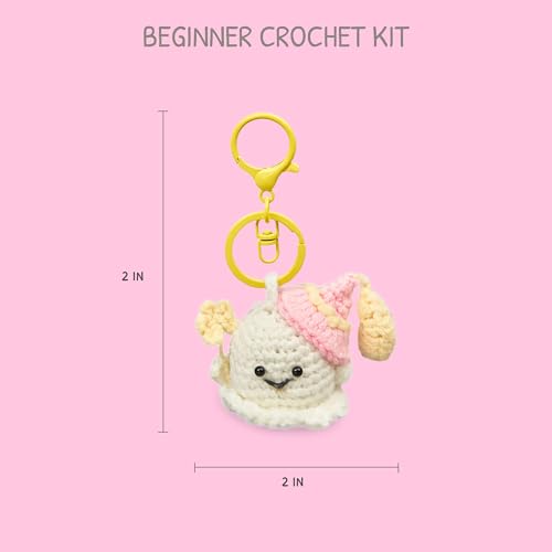 Crochet Keychain Kit for Beginners - Make 3 Mini Ghost Charms with Video Tutorial - Keychain-3 P&W