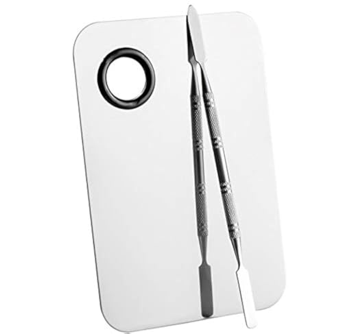 Stainless Steel Makeup Palette with Spatula Tool - 4.23 Ounce, Silver, 6x4 Inch