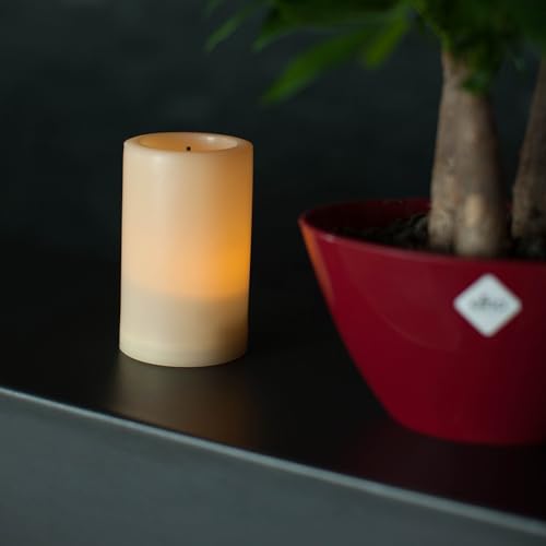 Cream White Outdoor Flameless LED Pillar Candle with Timer - 3x4 Inches