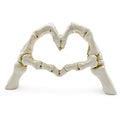 White Skeleton Heart Hand Sculpture - Gothic Resin Halloween Decor - 9.1 Inch - Variation of Skeleton Gesture