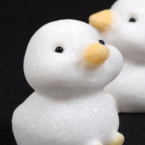Justinstones Matte White Marble Duck Figurine - Natural Gemstone Home Decor Gift