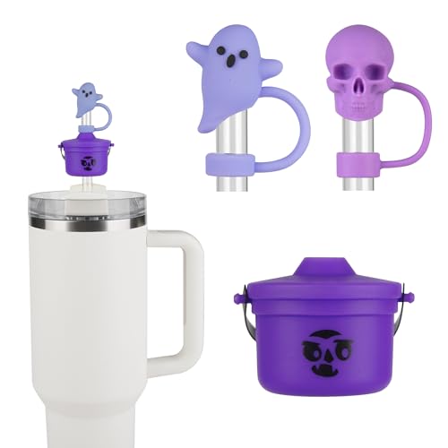 Halloween Ghost Skull Straw Cover for 30 & 40 OZ Cups - Purple Variation