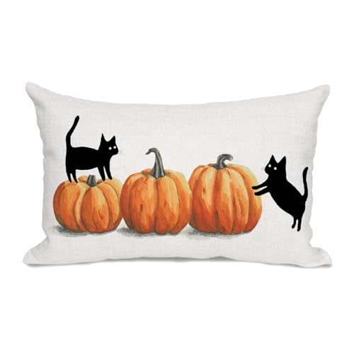 Halloween Pillow Cover 12x20 with Pumpkins & Black Cats - Dogs Variation