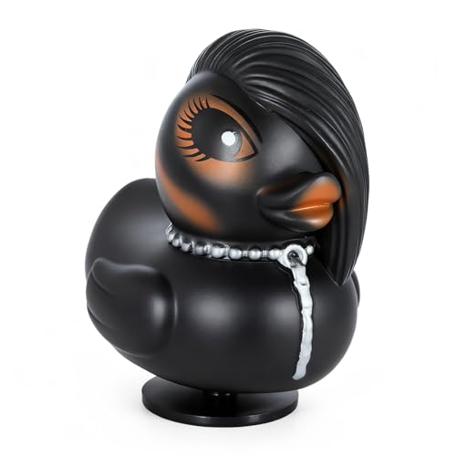 Goth Rubber Duck with Black Base - Handmade Collectible Figurine for Dashboard & Home Decor