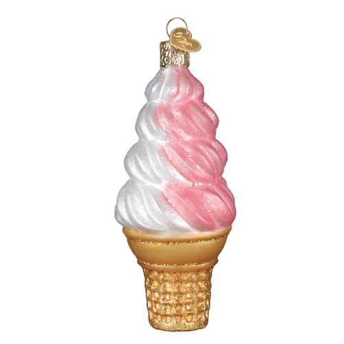 Christmas Glass Ornament - Strawberry Swirl Soft Serve Ice Cream Confection - Handcrafted Holiday Decor