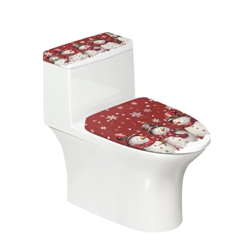 Christmas Toilet Tank Cover Snowman & Snowflake Holiday Bathroom Decor - Universal Fit