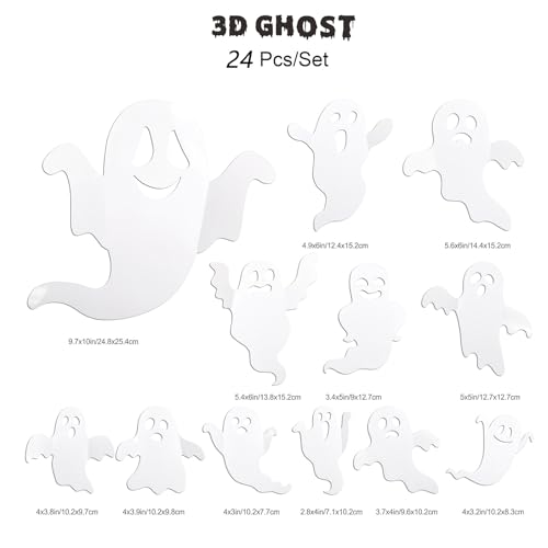 Halloween Ghost Wall Decals - 24 Reusable 3D Spooky Stickers for Home & Party Decor
