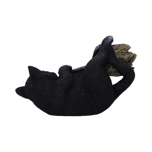 Witch’s Broomstick Black Cat Figurine - Hand-Painted Resin Gothic Decor