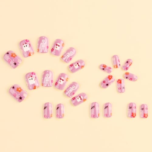 Halloween Pink Floral Ghost Square Press On Nails - Variation of THIS Listing