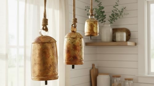 Rustic Brass Decorative Cow Bells Set of 3 - Christmas & Holiday Decor