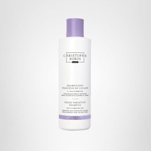Christophe Robin Shade Variation Baby Blonde Toning Purple Shampoo with Florentina Iris, Neutralizes Brassy, Yellow Tones for Blonde, Bleached, Silver, Highlighted Hair 250ml