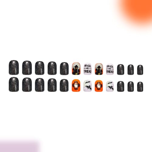 Halloween Press On Nails Short Square Fake Nails with Variation 26 Black Blue