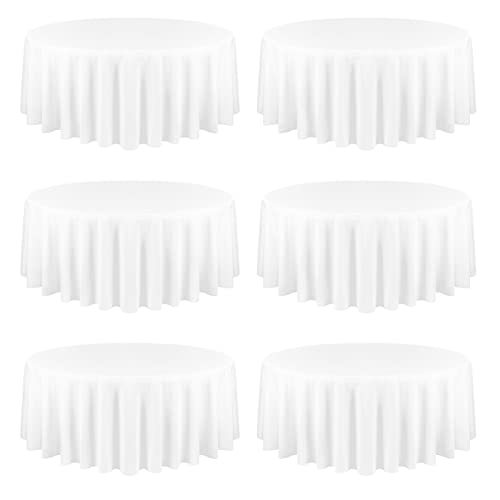 White Round Tablecloth 120 Inch - Pack of 6 for 6ft and 5ft Tables - Elegant Polyester Cover with Drop Variation of White / 120 Inch Round