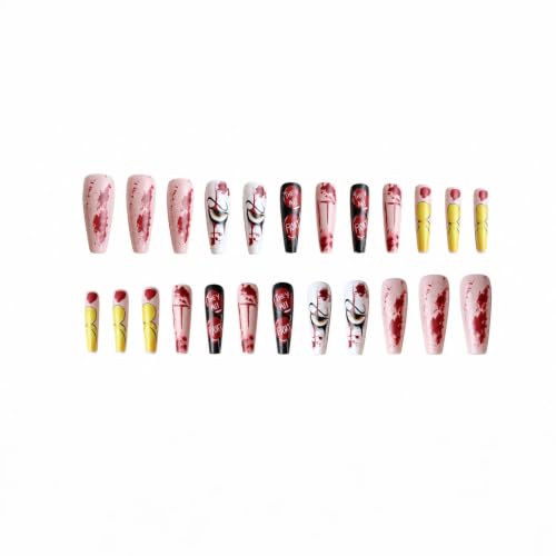 Halloween Clown Coffin Fake Nails Set - Blood Splash, Balloon Print, 24 Pcs Halloween Nails8 Variation