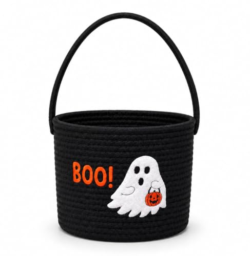 Halloween Ghost Basket Trick or Treat Candy Bucket - Black Boo Variation