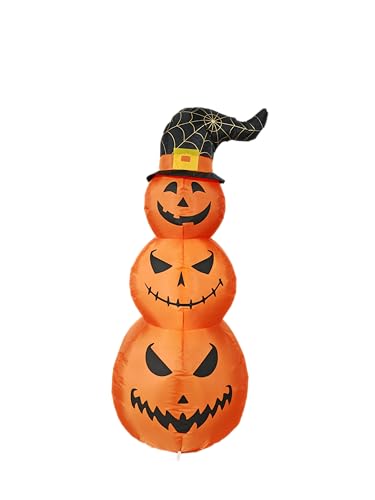 4FT LED Light-Up Halloween Inflatable Pumpkins with Witch Hat - Outdoor Yard Decor