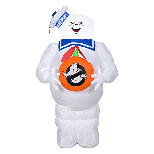 Inflatable Ghostbusters Marshmallow Man Halloween Decoration - 42 Inch Self-Inflating Light-Up Outdoor Decor