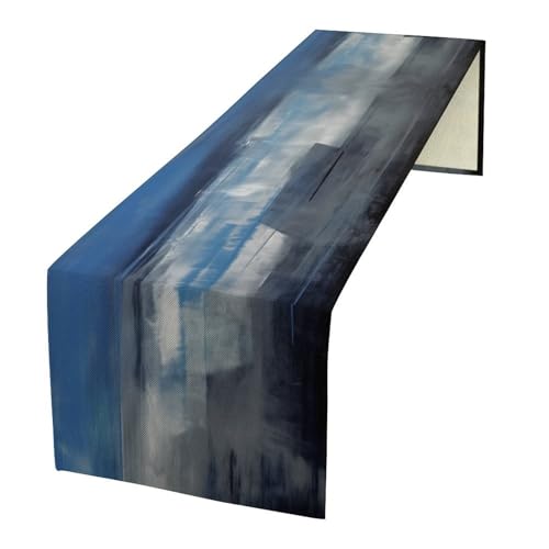 Abstract Blue Grey Table Runner Modern Rustic Art 13x90in - Variation of W13xL90