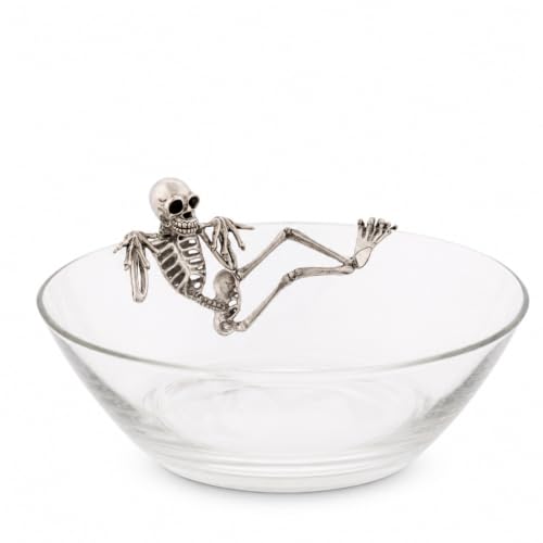 Halloween Skeleton Candy Dish Bowl - Handblown Glass & Pewter Decor - 10 Inch