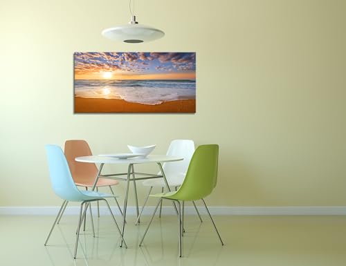 Beach Sunrise Wall Art Canvas Prints - Colorful Ocean Seascape, 48x24 Inches, Ready to Hang