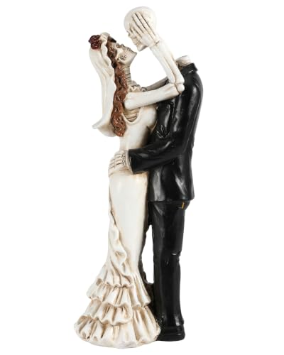 Dancing Skeleton Bride and Groom Figurine - 12'' Gothic Wedding Cake Topper, Halloween Decor, Romantic Spooky Figurine - Large