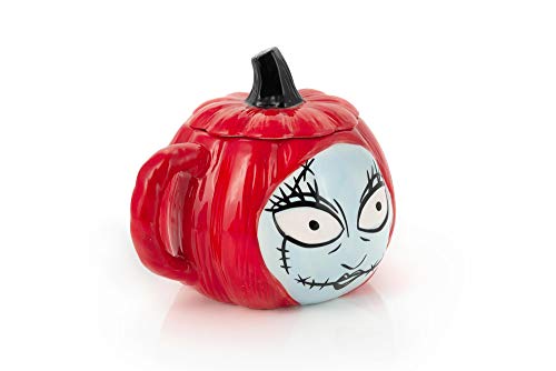 Nightmare Before Christmas Sally Pumpkin-Shaped Ceramic Mug with Lid - Christmas Variation, 26 Oz