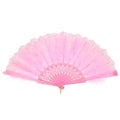 Pink Feather Hand Fan - Vintage Folding Fan for Retro Parties & Weddings