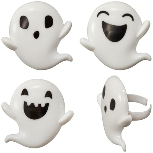 Halloween Ghost Cupcake Toppers - 24 Spooky Plastic Cake Rings for Treats