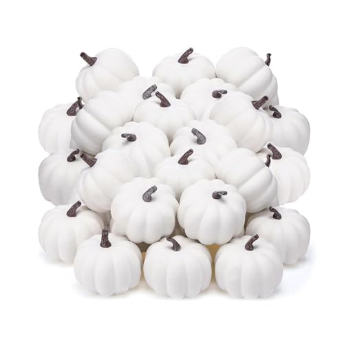 24 Pack White Artificial Pumpkins for Fall Decor, Rustic Foam Halloween & Thanksgiving Centerpieces