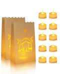 30 Pack Flameless LED Luminary Bags with Candles for Halloween Christmas Party Decoration - Nativity Variation