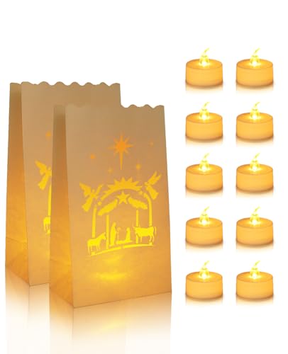 30 Pack Flameless LED Luminary Bags with Candles for Halloween Christmas Party Decoration - Nativity Variation