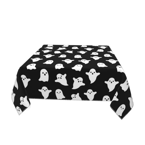 Halloween Square Tablecloth 60x60 Inches Black White Ghost Decorative Washable Table Cover