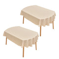 Beige Oval Tablecloth 60x84 Inch - Washable Linen Look, 2 Pack