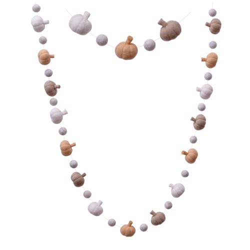 Beige Felt Ball Pumpkin Garland Halloween Fall Decor - Hand-Felted Wool, Easy Hang