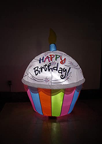 Birthday Party Decorations Bundle with Inflatable Cake & Cupcake Lights - Indoor Outdoor