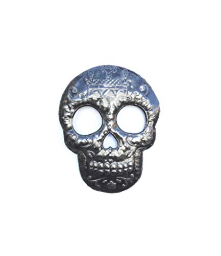 Haitian Handmade Metal Wall Sculpture Veve Skull Halloween Decor - 7.6x9.75 Inches