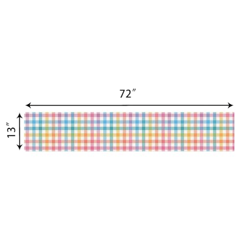 Easter Table Runner - Multicolor Buffalo Plaid Linen Fabric, 13 x 72 Inches