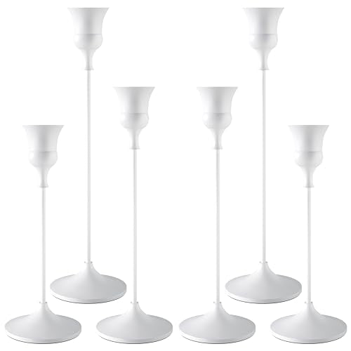 White Candlestick Holders Set of 6 Tall Taper Candle Holders for Home Decor