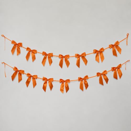Orange Satin Bow Garland for Halloween Party & Seasonal Decorations - 2 Pack