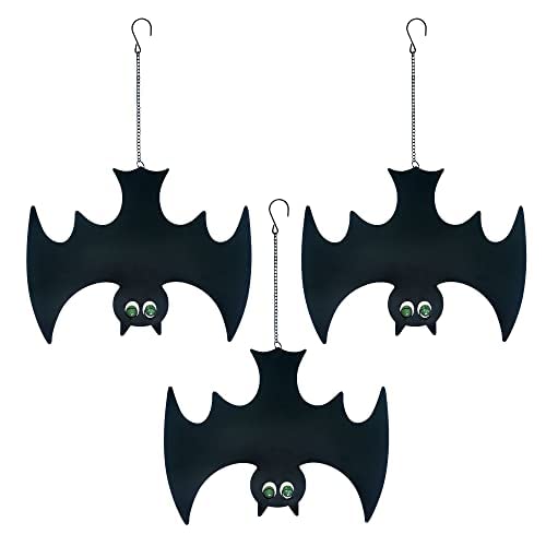 Halloween Glow in The Dark Metal Bat Ghost Hanging Decor Set of 3 - Black