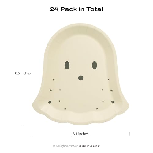 Pastel Ghost Halloween Paper Plates - Disposable Party Tableware, 24 Pack