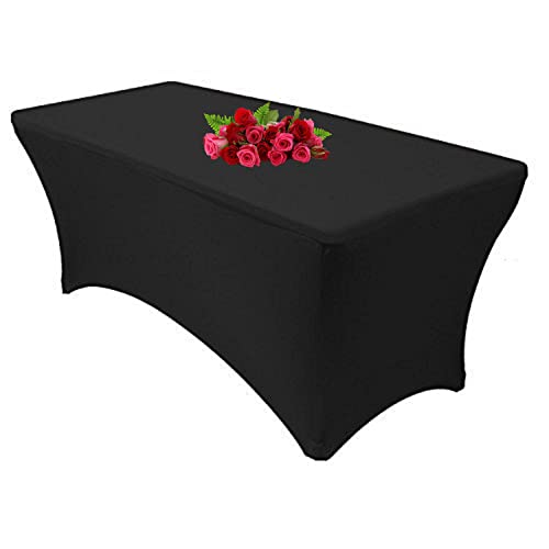 10FT Black Spandex Tablecloth for Rectangular Tables - Stretch Fit for 120x30 Inch Tables - Ideal for Christmas & Events