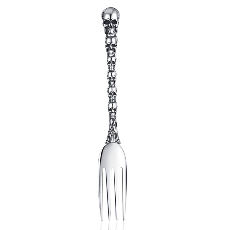 Skull Motif Serving Set - Stainless Steel Fork and Spoon for Halloween & Gothic Decor