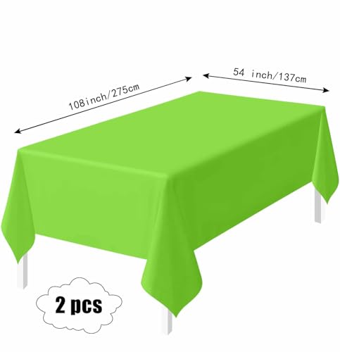 Disposable Lime Green Rectangle Tablecloth 54x108 Inches - 2 Pack, Waterproof Party Cover