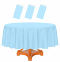 Light Blue Round Plastic Tablecloth 84 Inch Waterproof Disposable for Parties and Events