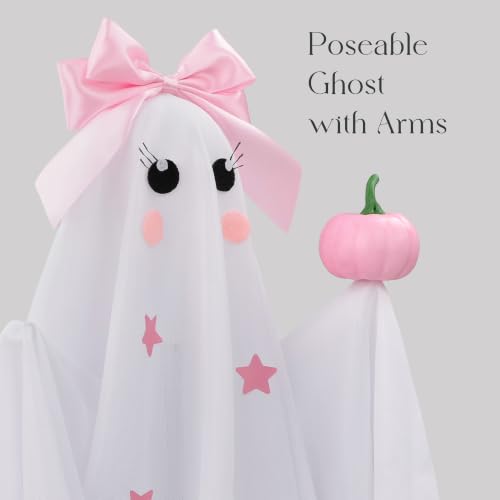 Pink & White Light-Up Halloween Ghost Decor Set of 2 - Adjustable Size Indoor Tabletop Decorations