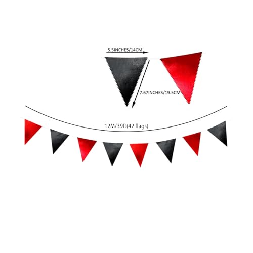Red Black Glitter Fabric Bunting Banner Triangle Flags for Party Decorations - 39ft