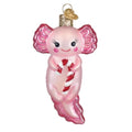 Handcrafted Glass Christmas Ornament Axolotl with Candy Cane - Holiday Tree Decoration